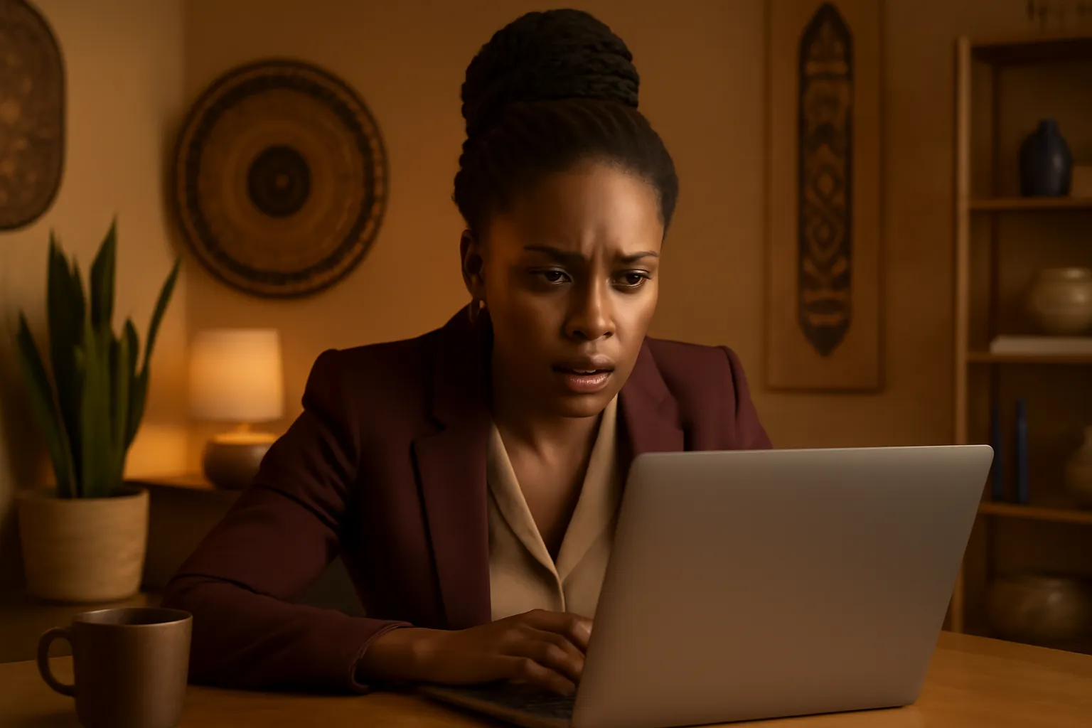 Femme africaine devant un ordinateur illustrant la securite en ligne