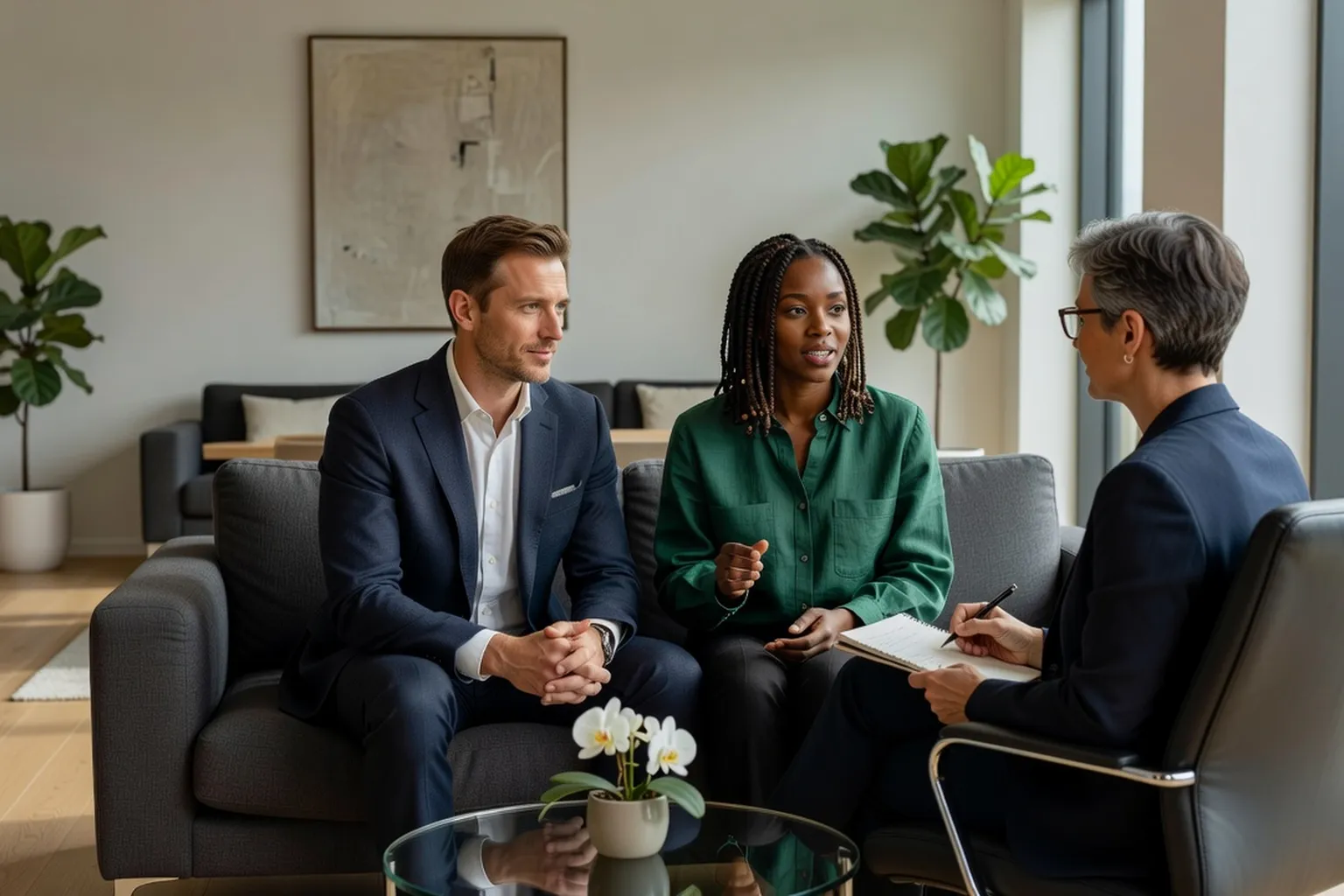 Séance de coaching de couple entre un homme européen et une femme africaine