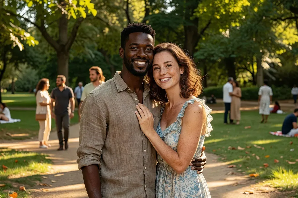 Couple franco-africain souriant, résultat d'une approche respectueuse et sincère