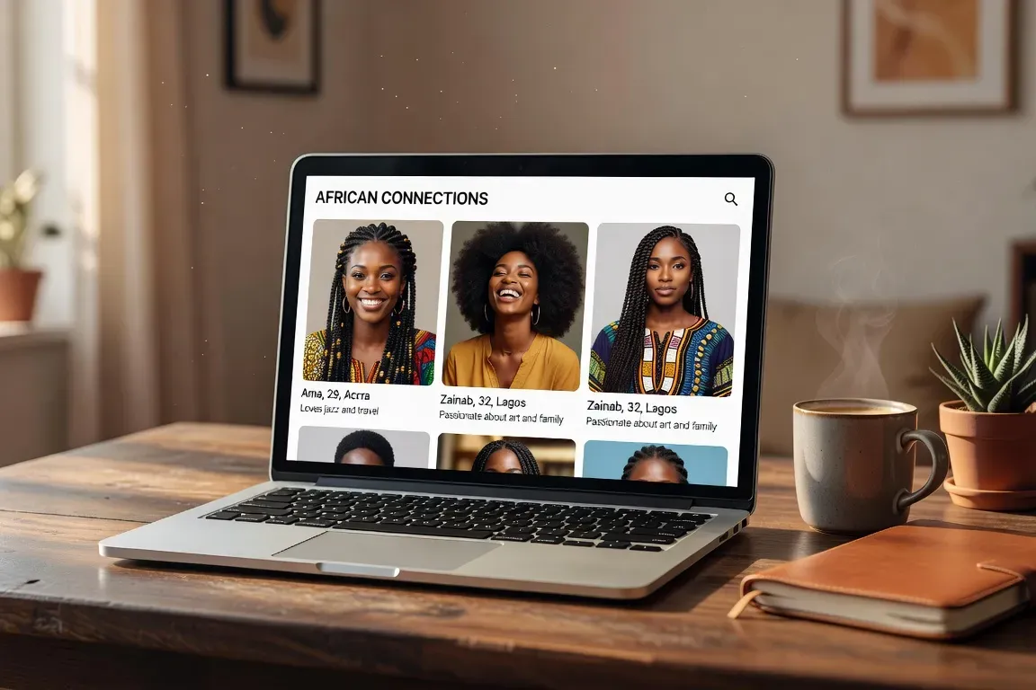 Interface d'un site de rencontre africaine sur smartphone en Europe