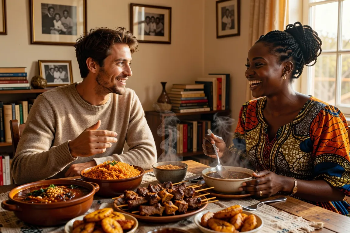 Portrait d'un couple franco-africain heureux, représentant la réussite interculturelle