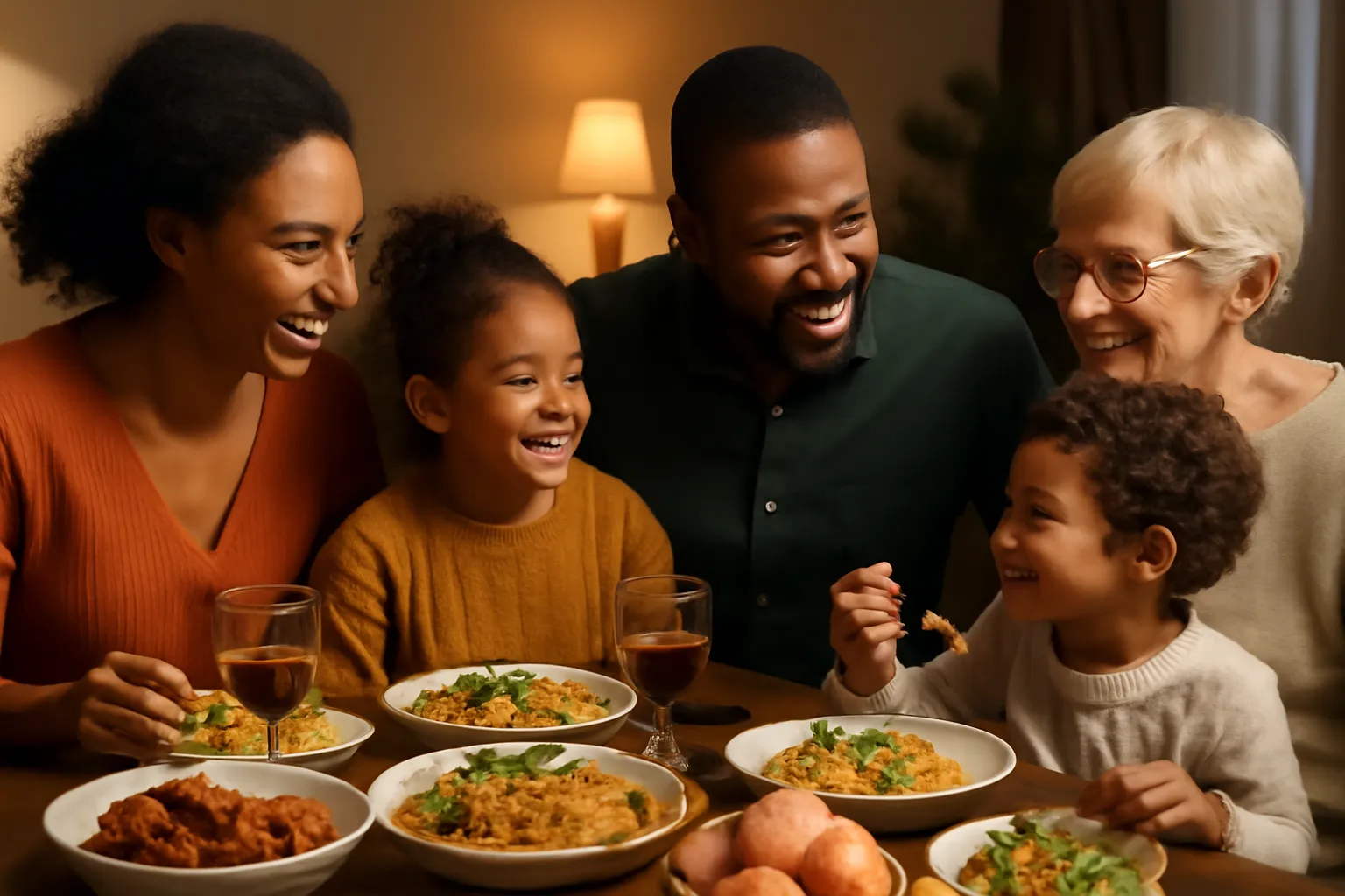 Famille multiculturelle franco-africaine partageant un moment de vie quotidienne