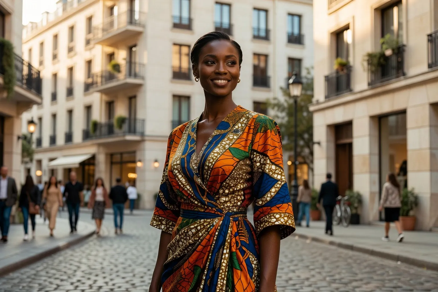 Femme africaine celibataire souriante, portrait editorial