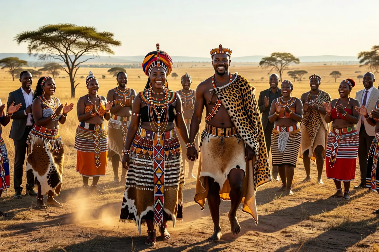 Mariage traditionnel zoulou en Afrique du Sud, maries en tenue traditionnelle