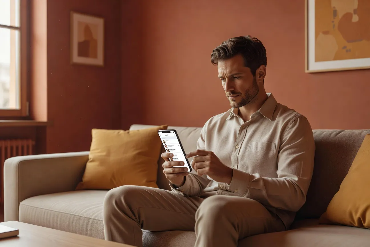 Premier message femme africaine : homme rédigeant sur smartphone application rencontre