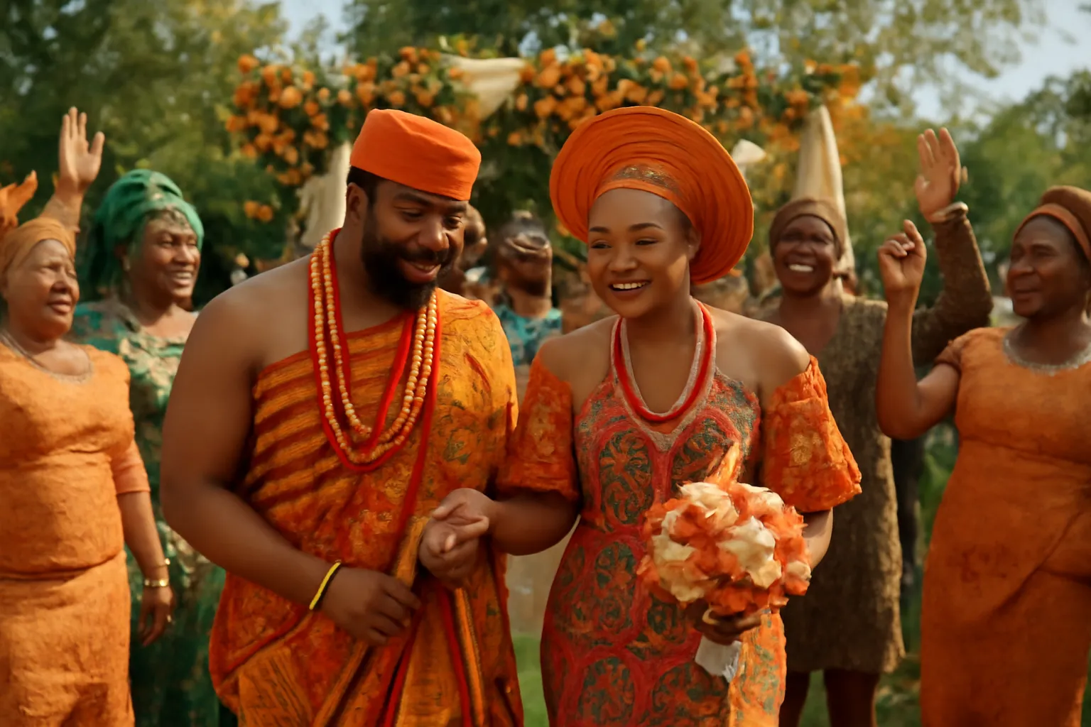 Ceremonie de mariage africain traditionnelle avec les familles reunies
